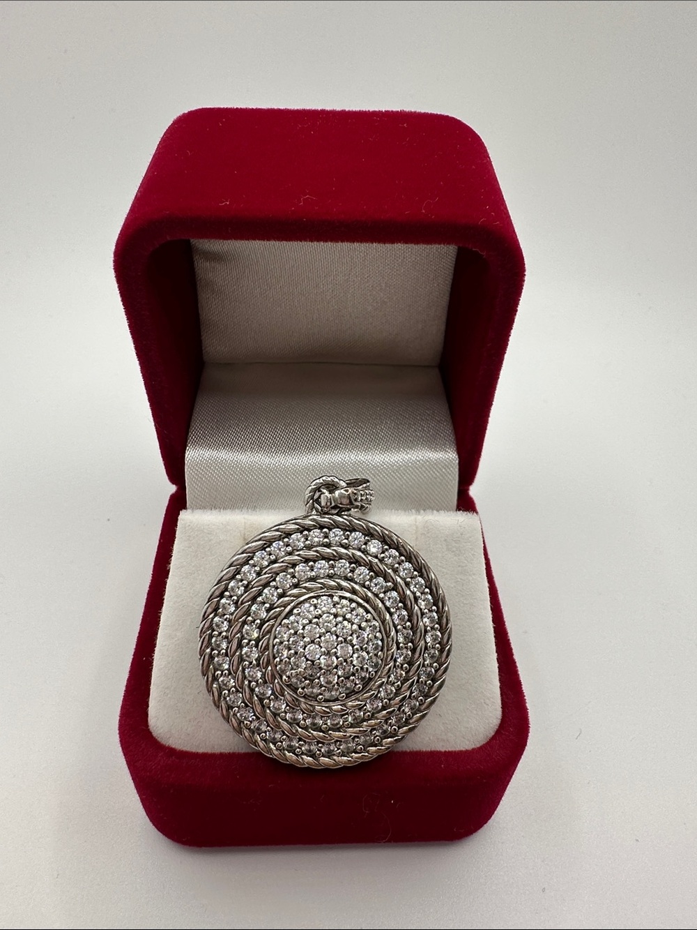 Judith Ripka Silver Spiral Pave Pendant Necklace - Silver